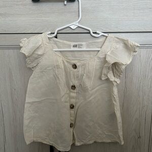 H&M Cream Button-Down Shirt with Ruffle Sleeves